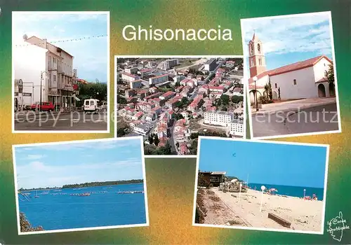 AK / Ansichtskarte Ghisonaccia_Corse En ville Vue aerienne Eglise St Michel Les bouchots de letang dUrbino La plage 