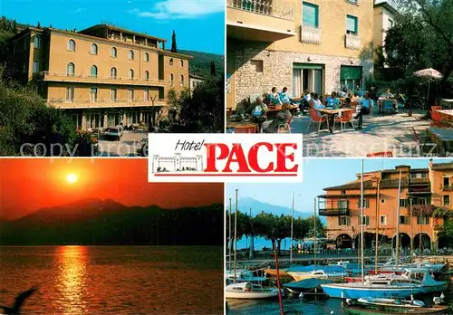 AK / Ansichtskarte Torri_del_Benaco Hotel Pace di Corradi dott Armando Terrasse Bootshafen Torri_del_Benaco