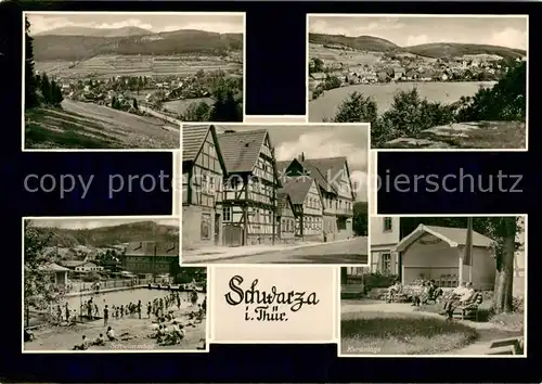 AK / Ansichtskarte Schwarza_Thueringer_Wald Panorama Schwimmbad Kuranlage Fachwerkhaeuser Schwarza_Thueringer_Wald