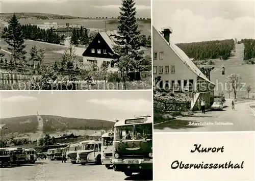 AK / Ansichtskarte Oberwiesenthal_Erzgebirge Ferienheim Aktivist Schwebebahn Talstation Busparkplatz Oberwiesenthal Erzgebirge