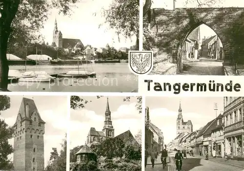 AK / Ansichtskarte Tangermuende Hafenpartie Stadtmauer Kapitelturm Stephanskirche Leninstrasse Tangermuende