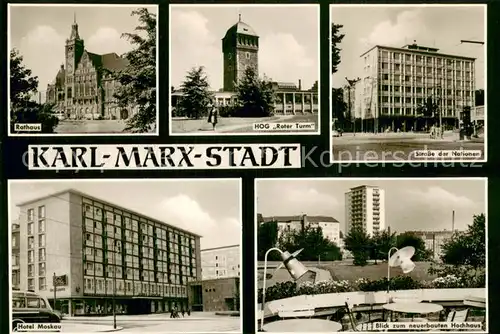 AK / Ansichtskarte Karl Marx Stadt Rathaus HOG Roter Turm Strasse der Nationen Hotel Moskau Neuerbautes Hochhaus Karl Marx Stadt