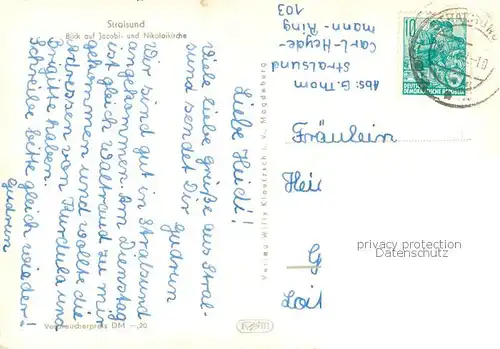 AK / Ansichtskarte Stralsund Panorama mit Jacobi un Nikolaikirche 