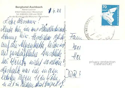 AK / Ansichtskarte Westerham_Feldkirchen Westerham Berghotel Aschbach Westerham