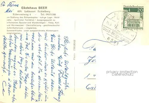 AK / Ansichtskarte Fichtelberg_Bayreuth Gaestehaus Beer Fichtelberg Bayreuth