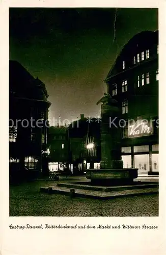 AK / Ansichtskarte Castrop Rauxel Reiterdenkmal Markt Wittener Strasse Nachtaufnahme Castrop Rauxel