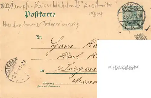 AK / Ansichtskarte Federzeichnung Dampfer Kaiser Wilhelm II Federzeichnung