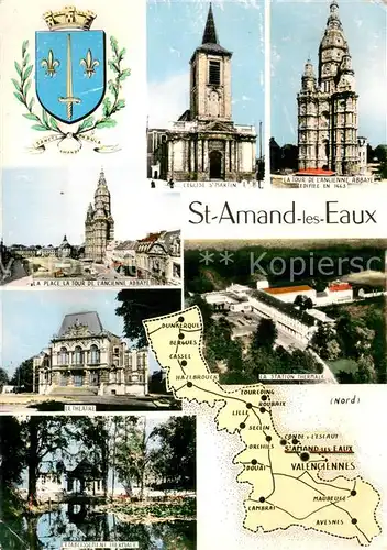 AK / Ansichtskarte Saint_Amand_les_Eaux Eglise Saint Martin Tour Place Theatre Etablissement Thermale Saint_Amand_les_Eaux