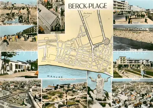 AK / Ansichtskarte Berck Plage_62 Les joijes de la Plage Eglise Esplanade Le Casino Municipal Le Phare et lHopital Maritime Vue aerienne Le Golf Notre Dame des Sables 