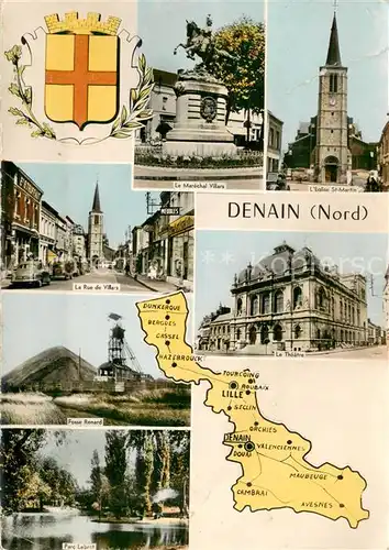 AK / Ansichtskarte Denain Le Marechal Villars Rue de Villars Eglise St Martin Fosse Renard Parc Lebret Le Theatre Denain