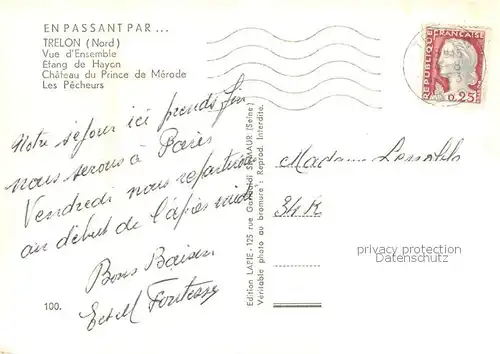 AK / Ansichtskarte Trelon Vue dEnsemble Etang de Hayon Chateau du Prince de Merode Les Pecheurs Trelon