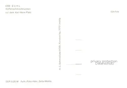 AK / Ansichtskarte Suhl_Thueringer_Wald Waffenschmiedbrunnen auf dem Karl Marx Platz Suhl_Thueringer_Wald