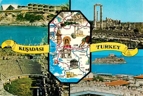 AK / Ansichtskarte Kusadasi_Turkey Imbad Hotel Der Tempel von Apollo in Didyma Theater von Miietus Karawanserail und der Insel 