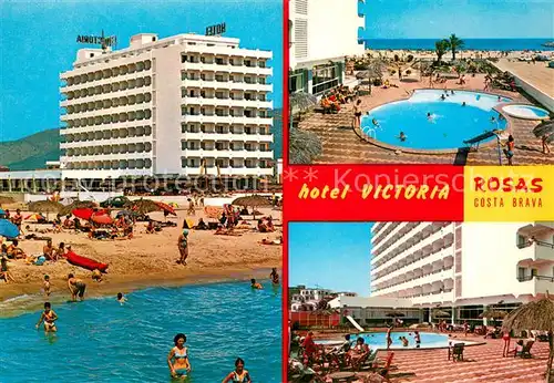 AK / Ansichtskarte Rosas_Costa_Brava_Cataluna Hotel Victoria Pool Strandpartie Rosas_Costa