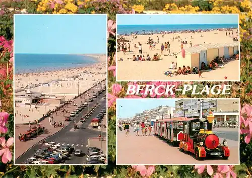AK / Ansichtskarte Berck Plage_62 La Plage et les cabines Esplanade Parmentier Le front de mer et le petit train touristique 