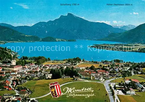 AK / Ansichtskarte Mondsee_Salzkammergut Fliegeraufnahme mit Schafberg und Hoher Dachstein Mondsee Salzkammergut