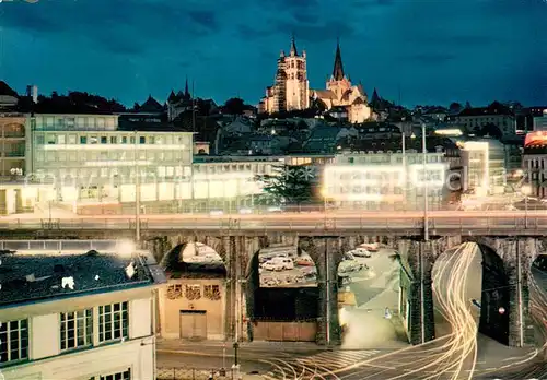 AK / Ansichtskarte Lausanne_VD Le grand Pont et la Cathedrale le soir Lausanne VD