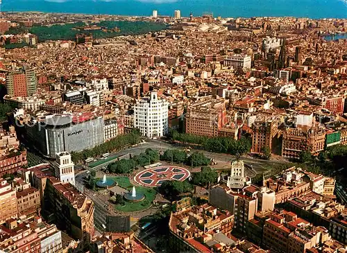 AK / Ansichtskarte Barcelona_Cataluna Plaza de Cataluna Fliegeraufnahme Barcelona Cataluna