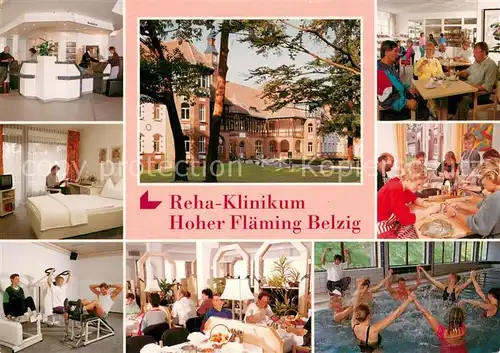 AK / Ansichtskarte Belzig_Bad Reha Klinikum Hoher Flaeming Gastraeume Rezeption Zimmer Hallenbad Belzig_Bad