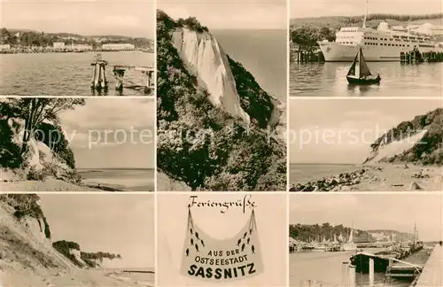 AK / Ansichtskarte Sassnitz_Ostseebad_Ruegen Partien am Strand Kueste Kreidefelsen Hafen Dampfer Sassnitz_Ostseebad_Ruegen