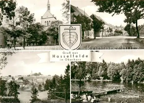 AK / Ansichtskarte Hasselfelde Marktplatz Strasse Teilansicht Waldfreibad Hasselfelde
