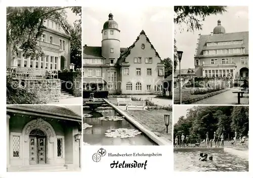 AK / Ansichtskarte Helmsdorf_Sachsen Handwerker Erholungsheim Eingang Terrasse Freibad Helmsdorf Sachsen