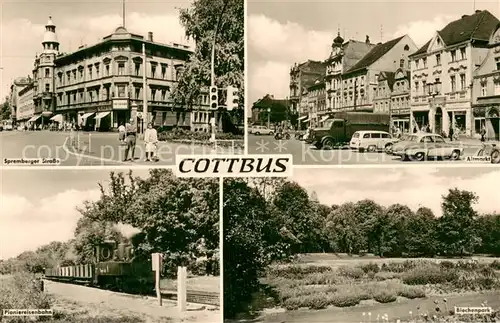 AK / Ansichtskarte Cottbus Spremberger Strasse Altmarkt Pioniereisenbahn Blechenpark Cottbus