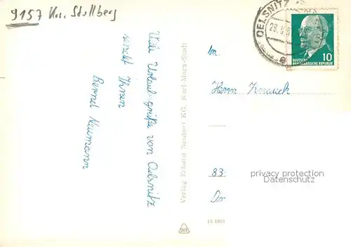 AK / Ansichtskarte Oelsnitz_Erzgebirge Albert Funk Kampfbahn Hauptstrasse Teilansicht Klubraum Hans Marchwitze Rathaus Untere Hauptstrasse Ernst Thaelmann Schule und Internat Oelsnitz Erzgebirge