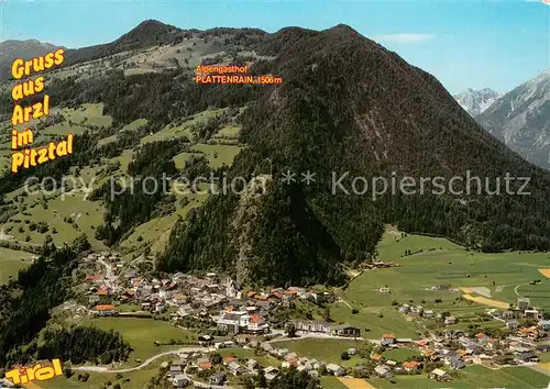 AK / Ansichtskarte Arzl_Pitztal Fliegeraufnahme mit Alpengasthof Plattenrain Arzl Pitztal