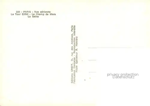 AK / Ansichtskarte Paris_75 Vue aerienne La Tour Eiffel Le Champ de Mars La Seine 