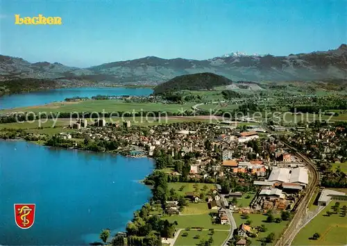 AK / Ansichtskarte Lachen_SZ am Zuerichsee Fliegeraufnahme mit Buchberg und Saentis Lachen_SZ