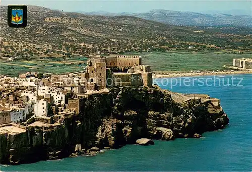 AK / Ansichtskarte Peniscola_ES Castillo y playa Fliegeraufnahme 
