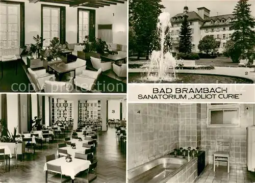 AK / Ansichtskarte Bad_Brambach Sanatorium Joliot Curie Vestibuel Brunnen Speisesaal Badekabine Bad_Brambach