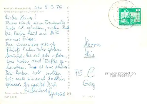 AK / Ansichtskarte Klink_Waren FDGB Erholungsheim Schloss Klink Klink Waren