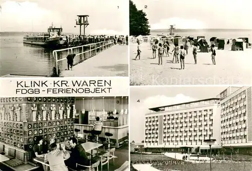 AK / Ansichtskarte Klink_Waren FDGB Ferienobjekt An der Mole Badestrand Dachcafe FDGB Erholungsheim Herbert Warnke Klink Waren