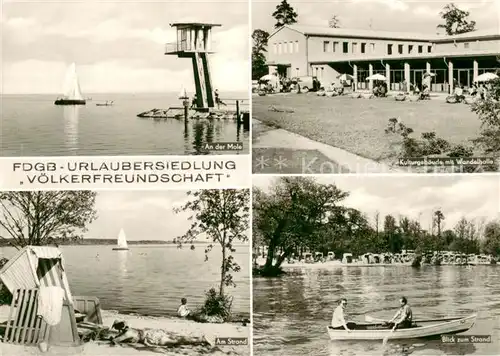 AK / Ansichtskarte Klink_Waren FDGB Urlaubersiedlung Voelkerfreundschaft Strand Kulturgebaeude Bootspartie Klink Waren