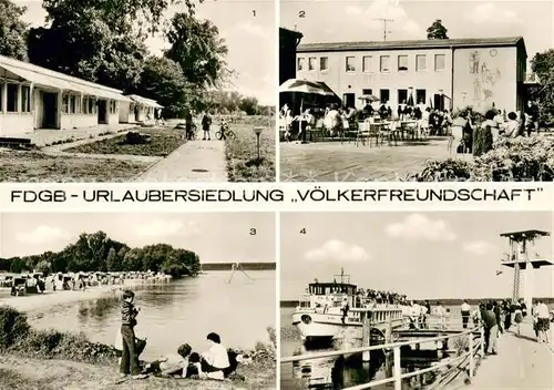 AK / Ansichtskarte Klink_Waren FDGB Urlaubersiedlung Voelkerfreundschaft Bungalows Klubhaus Badestrand an der Mueritz An der Mole Klink Waren