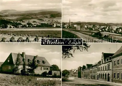 AK / Ansichtskarte Elterlein Panorama Jugendherberge Glueck Auf Strassenpartie Elterlein