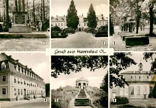 AK / Ansichtskarte Herrnhut Denkstein Vogtshof Hutberg Altan Kirchsaal Zinzendorf Graeber Witwenhaus Herrnhut