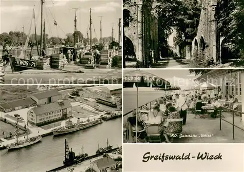 AK / Ansichtskarte Greifswald Fischereihafen Teilansichten HO Gaststaette Utkiek Greifswald