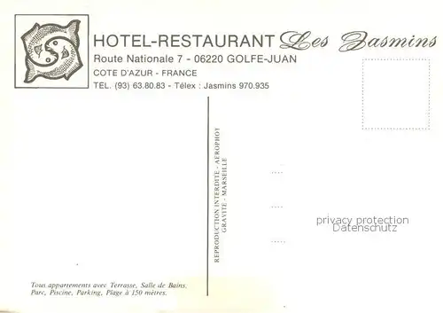 AK / Ansichtskarte Golfe Juan_06 Hotel Restaurant Les Basmins Fliegeraufnahme 