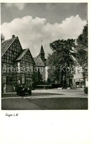 AK / Ansichtskarte Enger Teilansicht Kirchturm Fachwerkhaeuser Enger