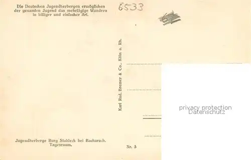 AK / Ansichtskarte Bacharach_Rhein Jugendherberge Burg Stahleck Innenansicht Bacharach Rhein