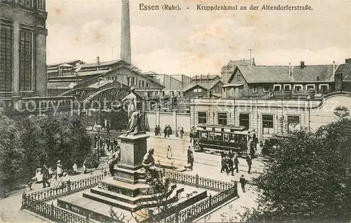 AK / Ansichtskarte Essen__Ruhr Kruppdenkmal a. d. Altendorferstrasse Strassenbahn 