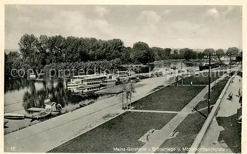 AK / Ansichtskarte Ginsheim_Mainz Gruenanlage u. Motorbootlandeplatz 