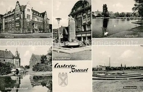 AK / Ansichtskarte Castrop Rauxel Reiterdenkmal Rathaus Schloss Bladenhorst Rennbahn Gondelteich Castrop Rauxel