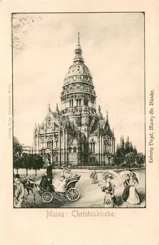 AK / Ansichtskarte Mainz__Rhein Christuskirche Kutsche u. Damen 
