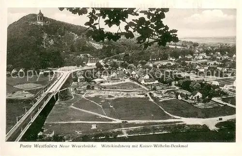 AK / Ansichtskarte Porta_Westfalica Fliegeraufnahme Weserbruecke wittekindberg m. Kaiser Wilhelm Denkmal Porta_Westfalica