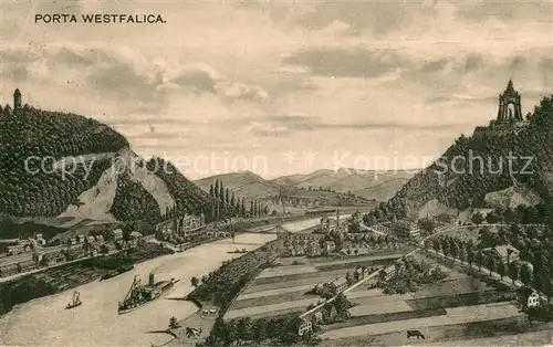 AK / Ansichtskarte Porta_Westfalica Teilansichten m. Fluss Porta_Westfalica