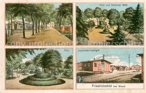 AK / Ansichtskarte Friedrichsfeld_Wesel Absonderungslager Strasse Park m. Denkmal  